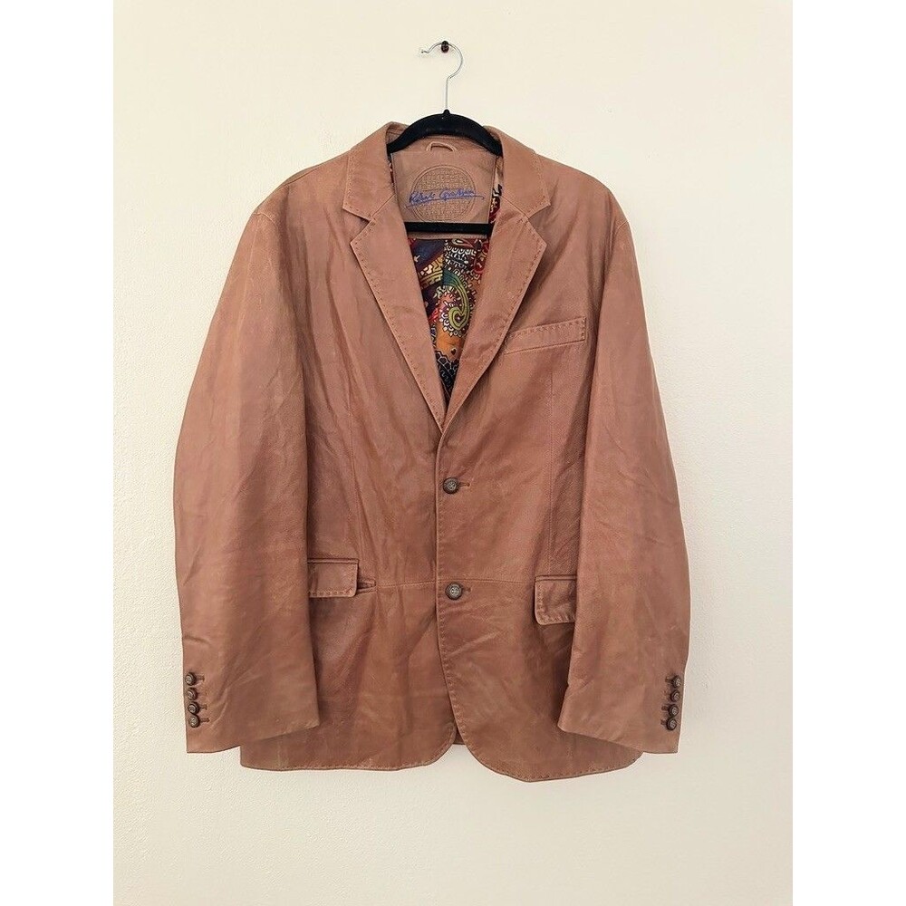 Robert Graham Jacket Men's 42 Brown Leather Two Button Casual Blazer Sport Coat